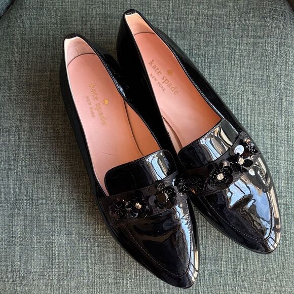 kate spade Shoes - kate spade Cleo floral Black Patent Floral-Embellished Pointed Loafers Women’s 8